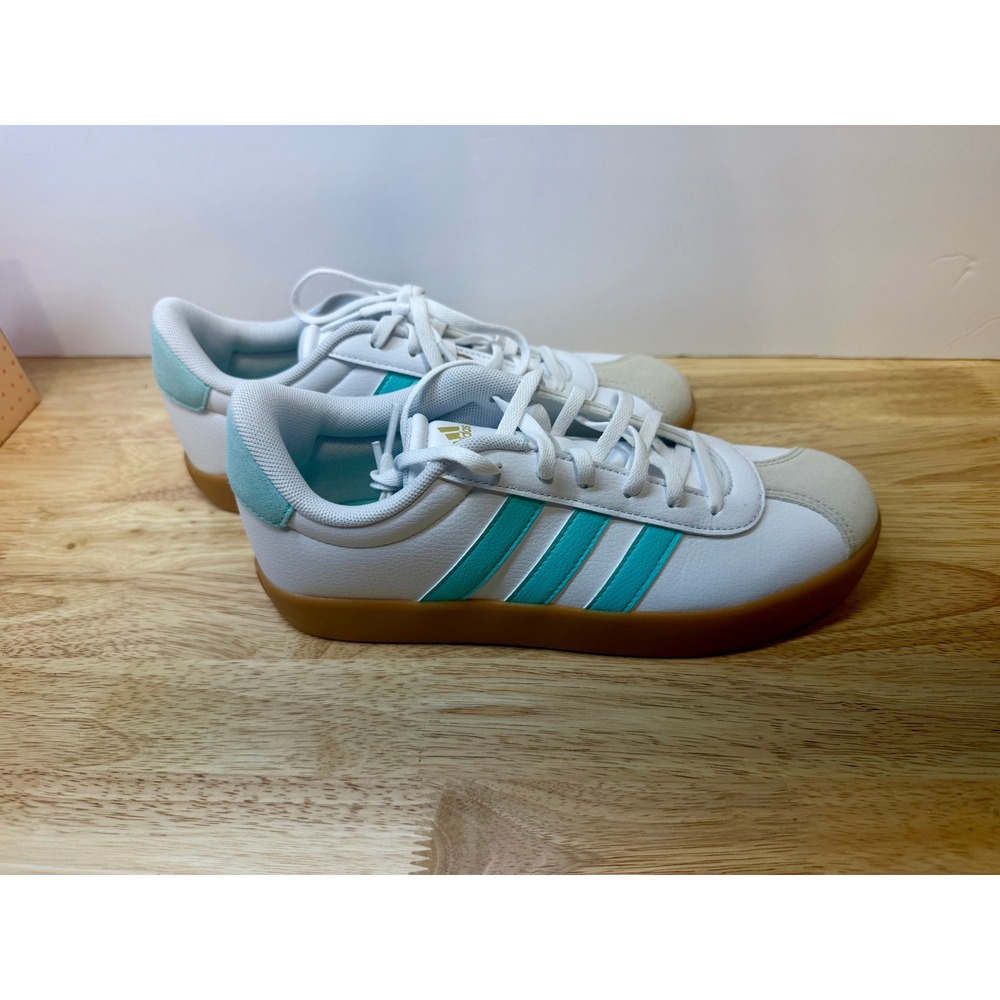Adidas VL Court 3.0 K Kids Sneakers White Mint Green Gum JS2596 Size 5.5Y NEW - Picture 2 of 7